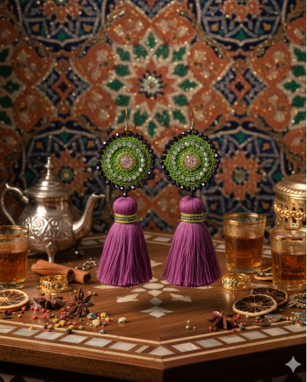 Háčkované dizajnové náušnice "Marakeš"